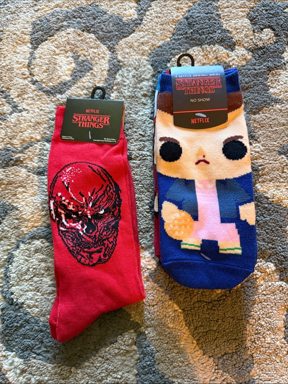 Men’s No-Show & Crew Socks – Red Skull & Blue Character